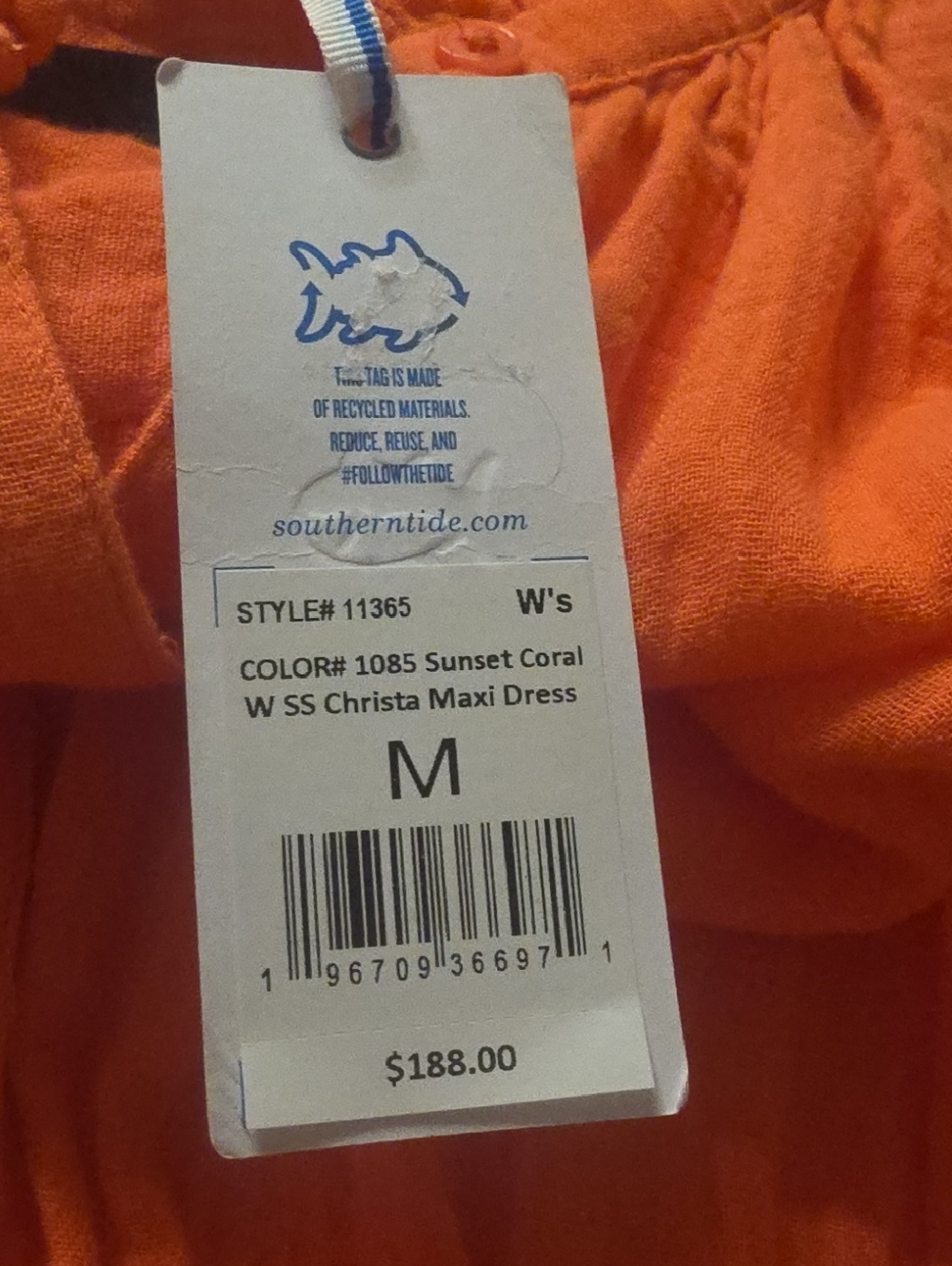 Southern Tide Christa Sunset Coral Cotton Tiered Maxi Dress Size M - Picture 10 of 16